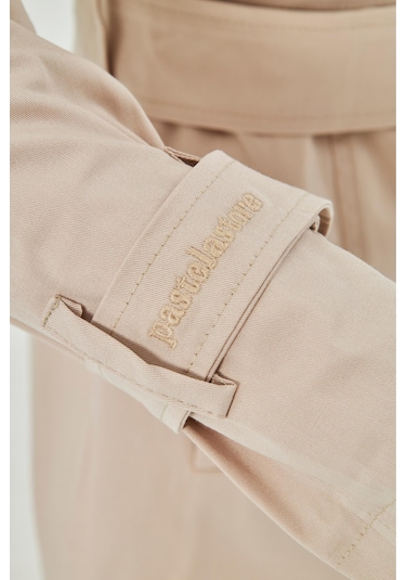 Pastelastore Esnek Pamuk Gabardin Midi 95cm Astarsız Kadın Trençkot 1118 Taş Rengi Taş