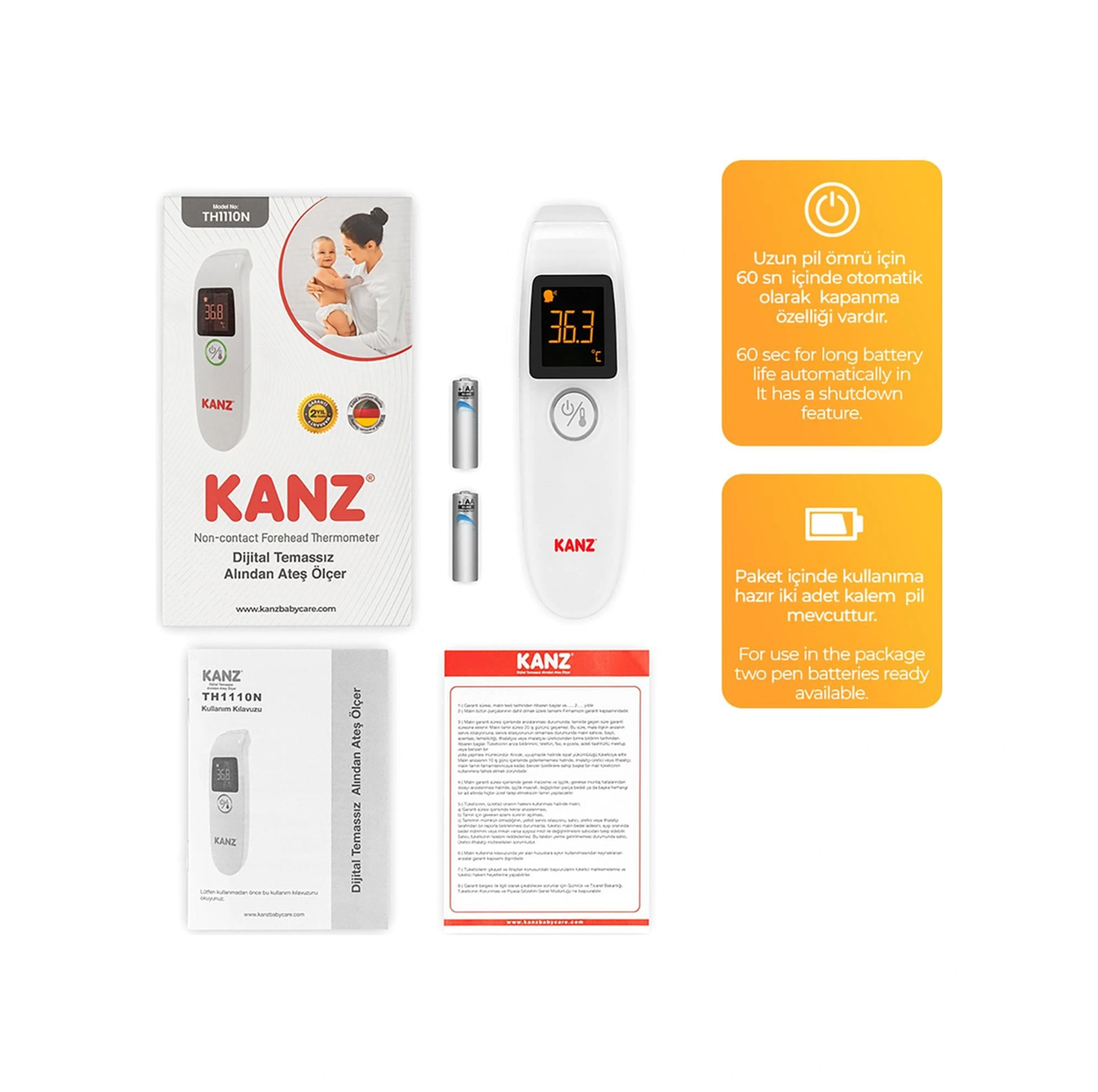 Kanz Dijital Temassız Alından Ateş Ölçer Th1110n