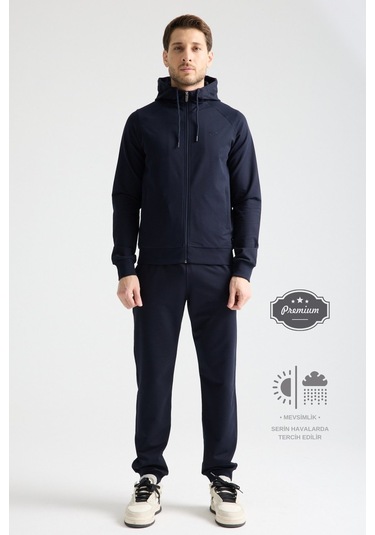 Shooter Sportswear Elit Class Füme Erkek Eşofman Takımı Mevsimlik Kapüşonlu Manşetli Rahat Kalıp Lacivert