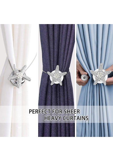 Perde Bağları Kristal Perde Askısı Gümüş Manyetik Perde Tokası Askı Askısı Deniz Yıldızı Dekoratif Perde Askı Kancaları Perdeler İçin, 1 Çift Diğer