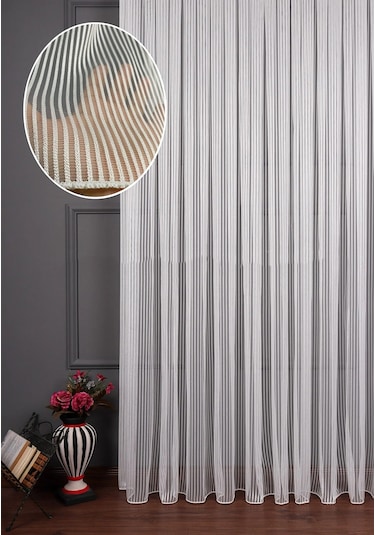 Baran Zara Kalın Çizgili Armür Tül Perde / Ölçünüze Özel Dikim