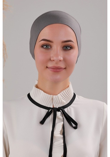 Tesettür Hazır Pratik Geçme Boru Bone Koyu Gri Koyu Gri