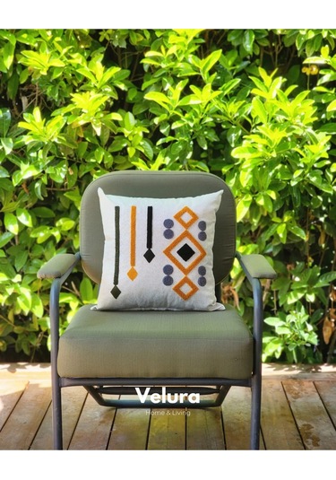 Dekoratif Kırlent & Pinterest Kırlent & Keten Kumaş - Nakış İşleme & A1 Turuncu - Yeşil