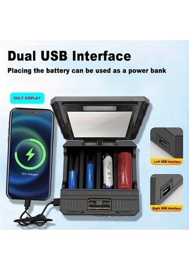 Besthome1 Dream011 Siyah Yuvalı Güneş Enerjili 3.7v Usb Li İon Pil Şarj Cihazı 26650 21700 18650 Kullanıcıya Yönelik Şarj Ünit
