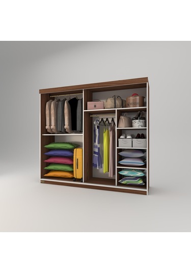 Kenzlife Gardırop Sürgülü Kapaklı Kapılı 200 Papatya Cvz Aynalı Gardolap Dolap