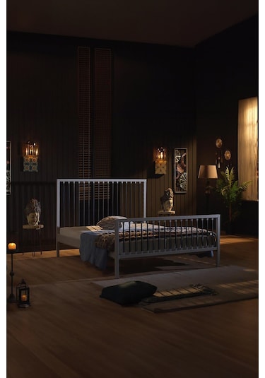 Breeze Tek Kişilik Ferforje Metal Karyola Beyaz-kahverengi Ahşap Latalı