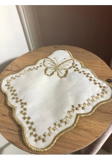 Nivemeshome Kelebek Gold Kare 6 Adet Keten Kokteyl Peçetesi Kahve Yanı Sunumluk Gold