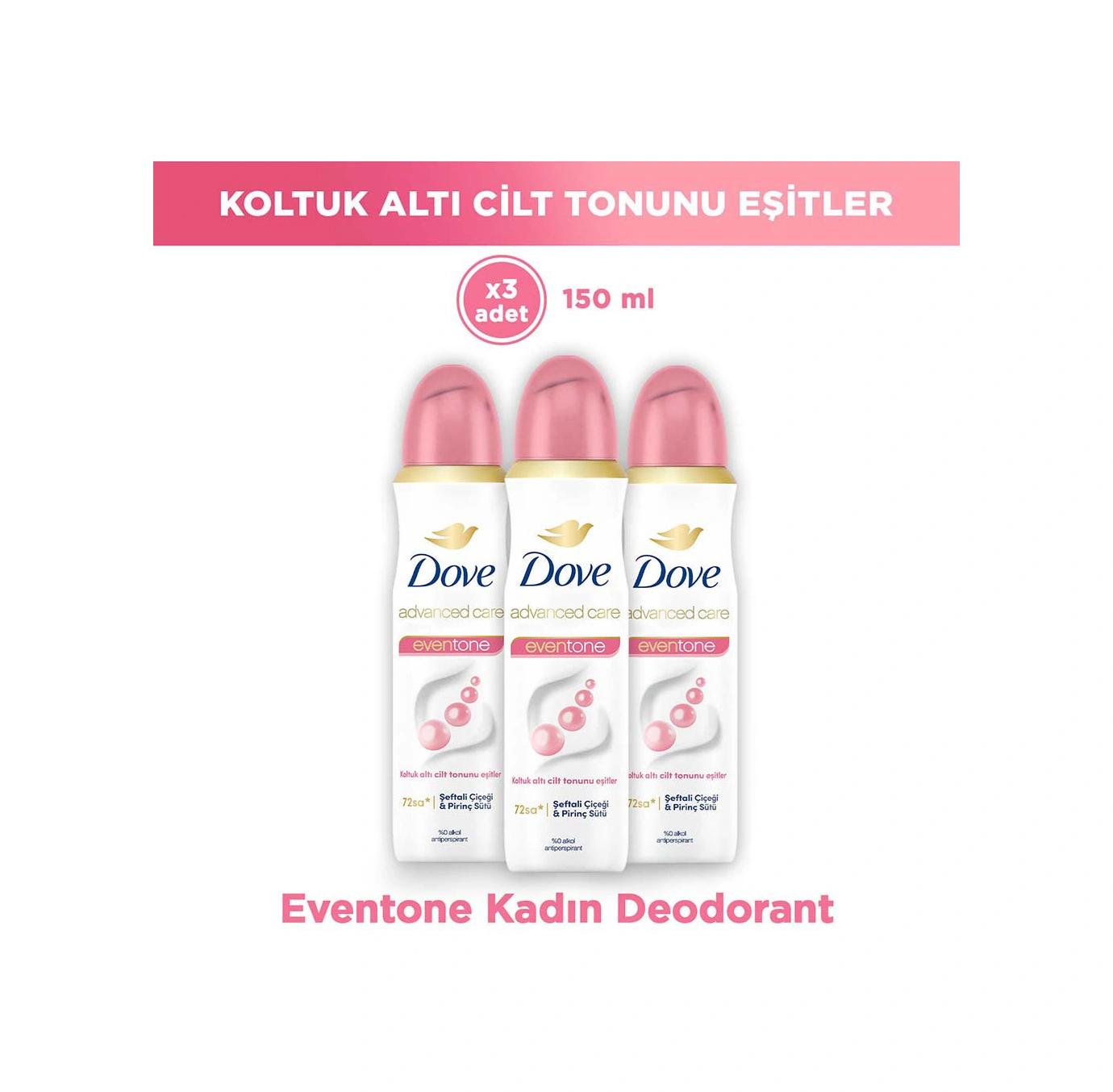 Dove Kadın Sprey Deodorant Eventone 72 Saat Koruma 150 Ml X3