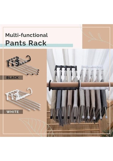 Besthome1 Çekilebilir Pantolon Asma Rakusu, Paslanmaz Çelik, 5 Kat Siyah, Ev Kullanımı Siyah