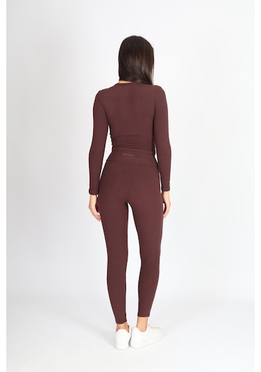 Soft&Basic Kadın 2'li Fit Toparlayıcı Ve Esnek Premium Kumaş Siyah-Kahverengi Tayt Siyah-kahverengi