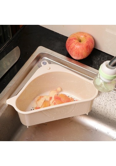 Bej Çok Fonksiyonlu Köşe Lavabo Drenaj Raf Raf Vantuz Lavabo Drenaj Sepeti Kase Sünger Tutucu Mutfak Banyo Depolama Organizatör Bej