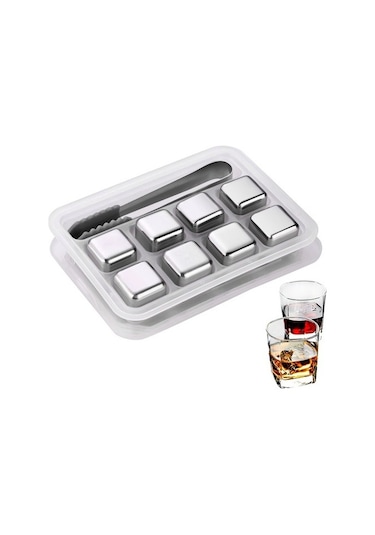 Kkmoon 8 Adet Yeniden Kullanılabilir Paslanmaz Çelik Buz Küpleri - Gri