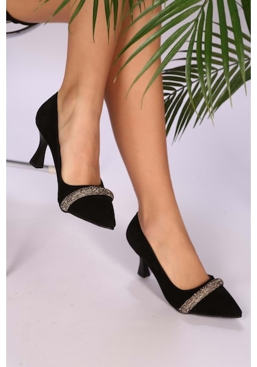 Geppetto Sivri Burun İnce Topuk Siyah Ten Kadın Atakkabı Siyah