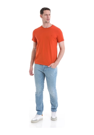 Hatemoğlu 35353022C003 019 Regular Fit Pamuklu Bisiklet Yaka Düz Erkek Tişört Kiremit