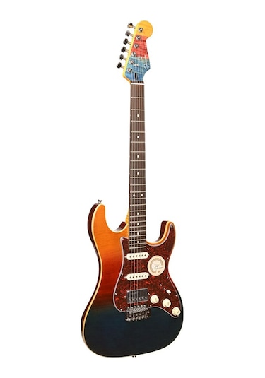 Guson Superstrat Hss Elektro Gitar Quilted Orange Blue Burst