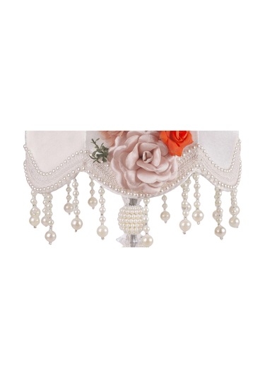 Kadife Kaplı Çiçek Dekorlu Klasik Model Abajur Beyaz