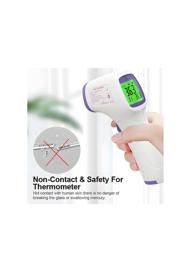 Wezone Beyaz Dışarıdan Dokunmayan Entegre Termometre: Lcd Ekran, 3 Renkli Arka Işık, Sıcaklık Alarmı, C/ F Dönüşümü, 32 Veri Kaydı