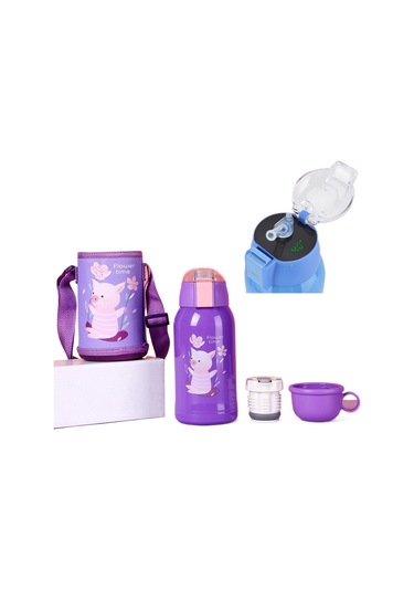 316 Kalite Paslanmaz Çelik Çocuklar İçin Bpa İçermeyen Soğuk Tutan Termal Yalıtımlı Led Işıklı Akıllı Termos Bardak 500 Ml Kapasiteli Mor