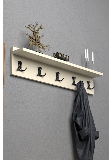 Askılık Duvar Elbise Askılığı Portmanto 80 Cm Krem Düz Ekru