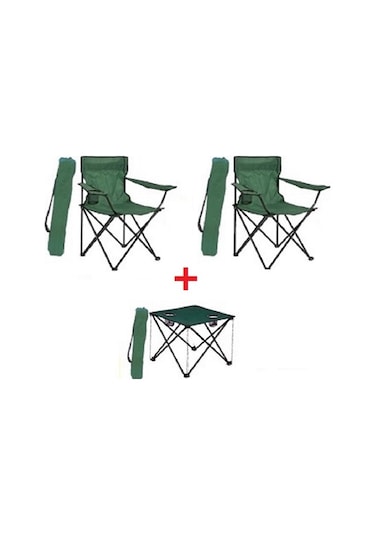 2 Ad Yeşil Katlanır Kamp Sandalyesi +1 Ad Piknik Masa Çantalı Yeşil