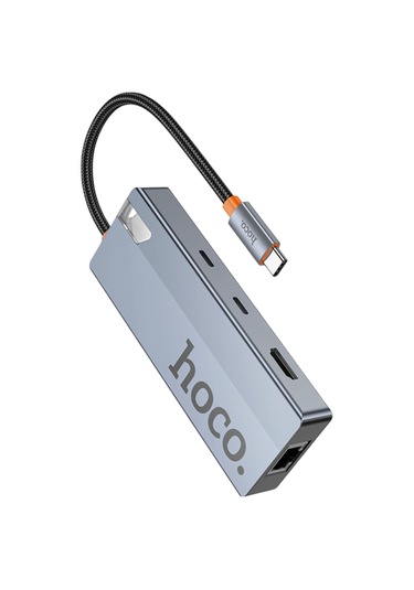 Hoco. Hb52 Wow 8in1 100w Pd 100 Mbps Ethernet 4k Hub Dönüştürücü - Gri