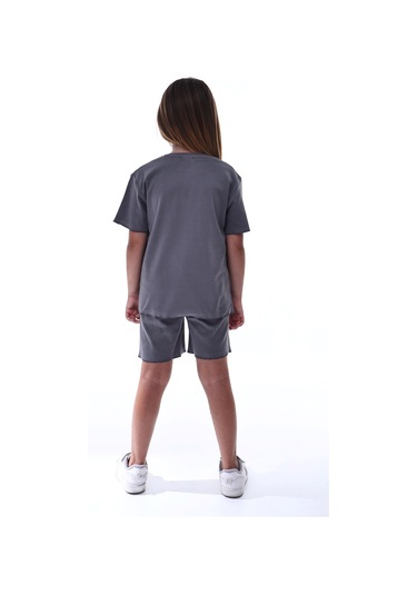 Ribana Beybi Overlok Detaylı Kuromi Nakışlı Alt-üst Takım Füme