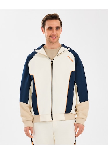 Skechers M Diagonel Lw Fleece Fullzip Hoodie Sweatshirt Erkek Off White Sweatshirt S2510027-102 Off White Beyaz
