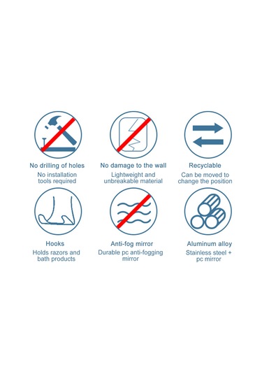 Hangfox Banyo Duş Anti-parmaklı Gözlük Ayna - Tıraş Ve Makyaj İçin, Sürekli Sünger İle Montaj, Deliksiz Ve Halka Tasarım, Gri-açık A1341900 Gümüş