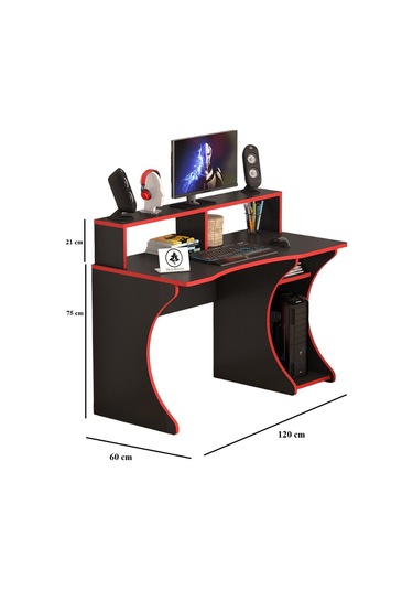 Yarım Ay Model Oyuncu Masası Gamer Masası 120x60 Cm Siyah