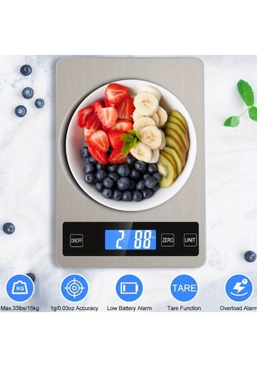Dashanshop 15kg 1g Hassas Dijital Mutfak Terazisi Usb Sarjli Tare Olmadan Birim Donusumu Genis Platform Meyve Sebze Pisirme Gida Temasina Uygun Saglam Plastik -