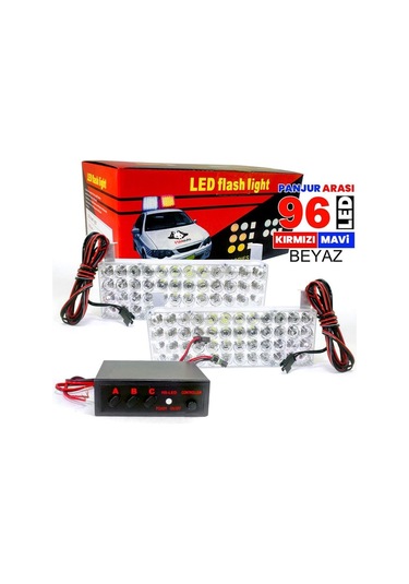 Kırmızı Mavi 96 Led Panjur İçi Polis Flash Led 48 X 2 Led