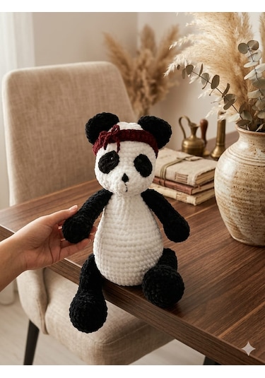El Örgüsü Peluş Panda Beyaz - Siyah