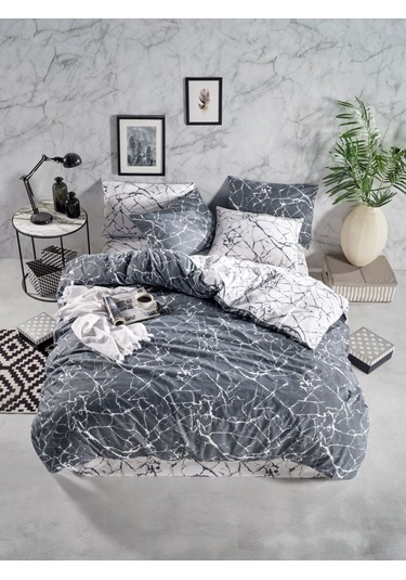 Ranforce Light Marble Antrasit Çift Kişilik Nevresim Takımı Antrasit Beyaz