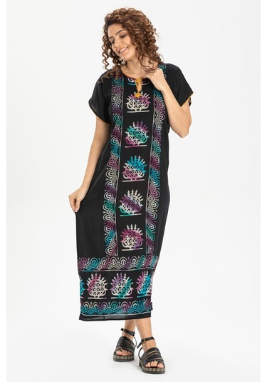 Kısa Kol Pamuk Hitit Uzun Elbise Eti Renkli Eti Renkli-eti Renkli Siyah