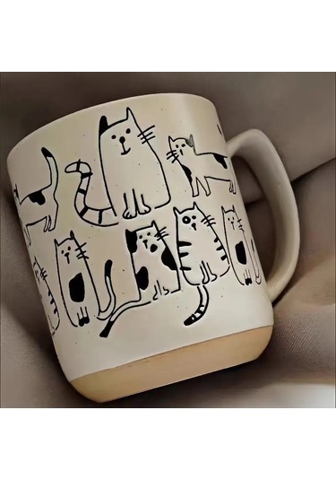 450 Ml Yaratıcı El-boyalı Seramik Kupa Vintage Karikatür Hayvan Beyaz