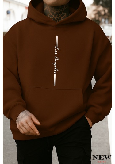 Los Angeles Baskılı Sweatshirt Kahverengi