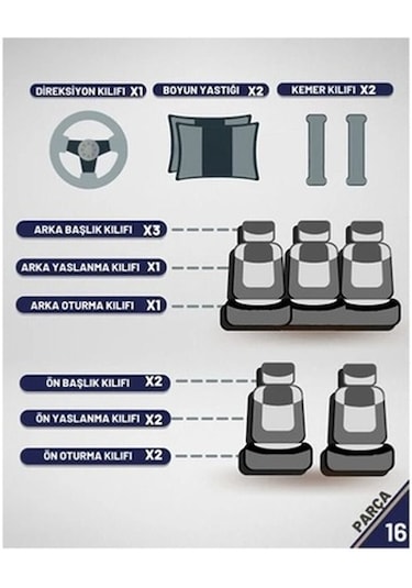 Hyundai Accent Era Fitilli Koltuk Kılıfı Boyun Yastığı Kemer Konf