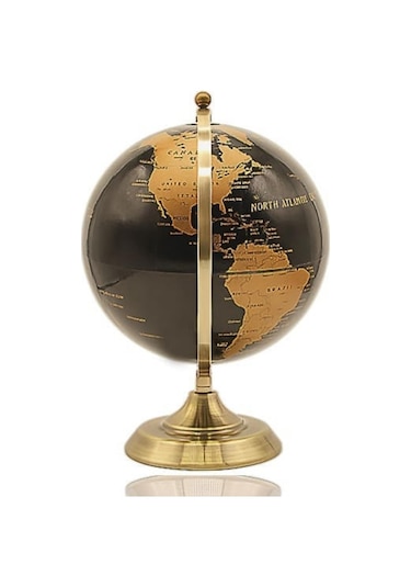 Gold Metal Kaideli Siyah Dünya Küresi 20 X 30 Cm