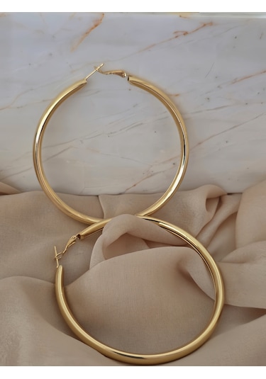 Xl Halka Boru Model Altın Kaplama Gold Renk Çelik Küpe 8cm