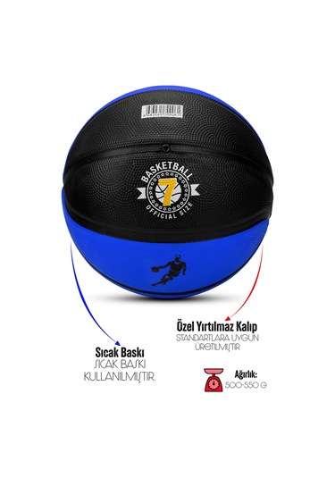 Telvesse Strong Basketbol Topu Pompalı Full Kauçuk Dayanıklı Deep Channel Kabartma No:7 B12 Mavi