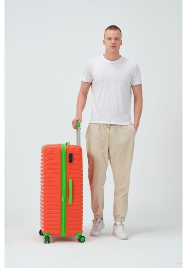 Keo-plus Turuncu-yeşil Büyük Boy Silikon Pp Kırılmaz Valiz Turuncu - Yeşil