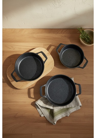 Bernardo Olimpos 3'lü Sahan Seti Siyah 18-20-22 Cm Siyah