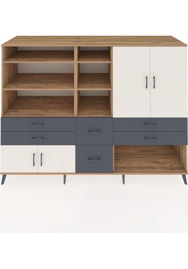 Kronos Dolap 10 Raflı 6 Çekmeceli 4 Kapaklı 220x59x163 Çam-aytaşı Çam-aytaşı/antrasit