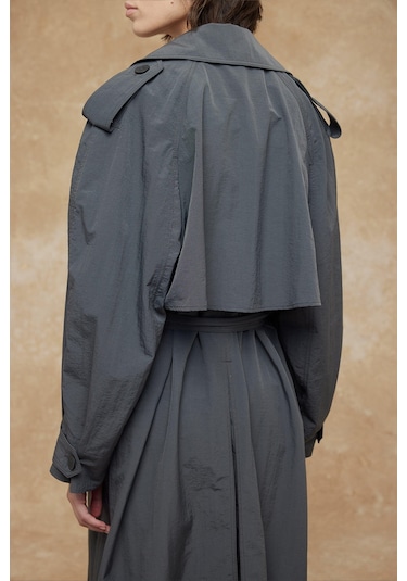 Manuka Teknik Kumaş Oversize Trenckot Antrasit