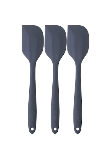 Silikon Kaşık Spatula Seti 6lı Yanmaz Yapışmaz Çizmez Gri 27cm