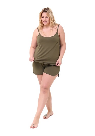Subrand Viskoz Büyük Beden Şortlu Pijam 336186462 Khaki