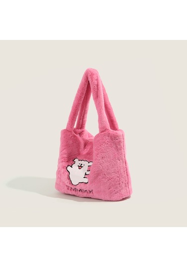 Charhp&kejnt Serisi Köpek Kürk Çanta El Çantası Peluş Omuz Çantası Kadın Pembe