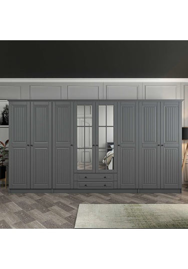 Kale 8 Kapaklı 2ç Taçlı Dolap Mebran İlkbahar Antrasit 210cm Antrasit