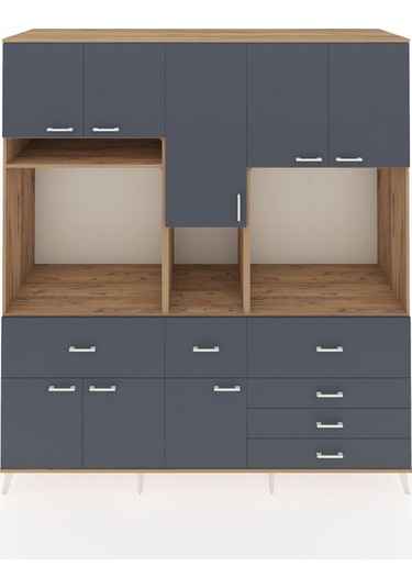 Kronos Dolap 10 Raflı 6 Çekmeceli 8 Kapaklı 220x59x243 Çam-antrasit/antrasit Antrasıt/antrasıt