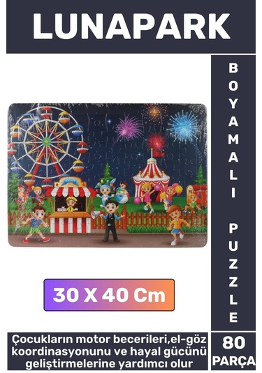 Premium Eğlenceli El Göz Koordinasyonu Motor Becerisi Geliştirici 80 Parça Boyamalı Puzzle Lunapark